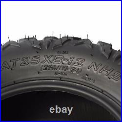 4 Pack 12inch 6PR ATV UTV Tires Front 25x8-12 25x8x12 & Rear 25x10-12 25x10x12