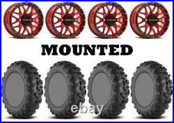 Kit 4 EFX MotoForce Tires 26x8-14/26x10-14 on Raceline Krank Red Wheels FXT
