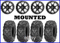 Kit 4 ITP Mud Lite II 2 Tires 26x9-12 on Frontline 556 Black Wheels IRS