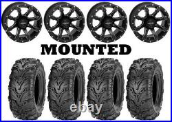 Kit 4 ITP Mud Lite II 2 Tires 26x9-12 on Quadboss Grinder Matte Black Wheels IRS