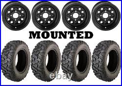 Kit 4 Moose Switchback Tires 24x8-12 on Quadboss Steely Black Wheels IRS