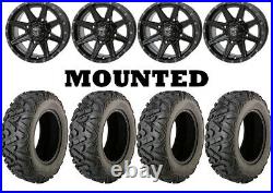 Kit 4 Moose Switchback Tires 27x10-14 on Frontline 308 Gloss Black Wheels CAN