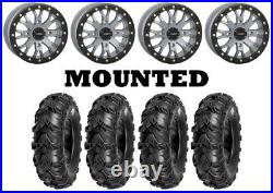 Kit 4 Sedona Mud Rebel Tires 27x10-14 on System 3 SB-4 Beadlock Gray Wheels CAN