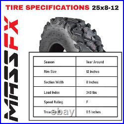MASSFX 25x8-12 25x11-10 Front & Rear Tires Durable 6 Ply for ATV & UTV (4 Pack)