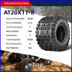 OBOR Set 2 20X11-8 ATV Tires 20X11X8 6PR UTV All Terrain Tyre Heavy Duty Tubeles