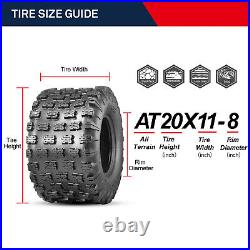 OBOR Set 2 20X11-8 ATV Tires 20X11X8 6PR UTV All Terrain Tyre Heavy Duty Tubeles