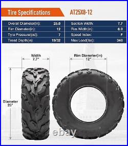 Premium Set 2 25x8-12 ATV Tires 25x8x12 Heavy Duty 6Ply UTV Replacement Tyres