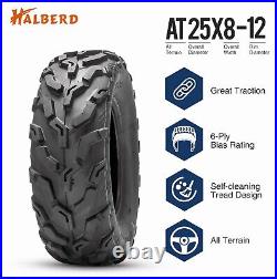 Premium Set 2 25x8-12 ATV Tires 25x8x12 Heavy Duty 6Ply UTV Replacement Tyres