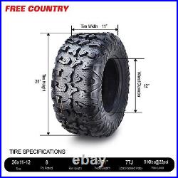 Set 2 FREE COUNTRY Premium ATV/UTV Tires 26x11-12 26x11x12 8PR withScuff Guard