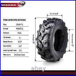 Set 2 WANDA ATV/UTV Tire 25x8-12 25x8x12 6PR Ultra Deep Tread Mud