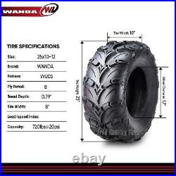 Set 4 Premium Wanda Atv Utv Tires 25x10-12 25x10x12 8pr Mud Sling