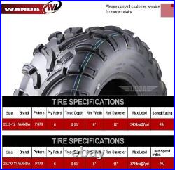 WANDA UTV ATV Tires 25x8-12 Front & 25x10-11 Rear /6PR P373 Lit Mud